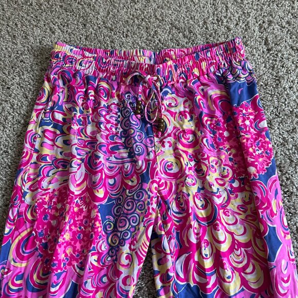 Lilly Pulitzer Womens Sz M Pink Multicolor Elastic Waist Drawstring Lounge Pants - Picture 3 of 8